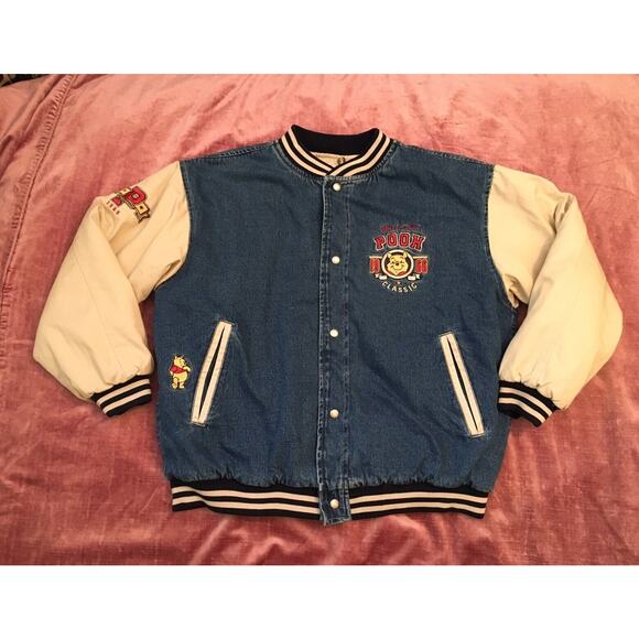 Disney Other - Vintage 90s Disney Winnie The Pooh Denim Varsity Jacket XXXTentacion Sz L Y2K